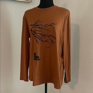 SHEIN Brown Long Sleeve Tee with Tree Graphic